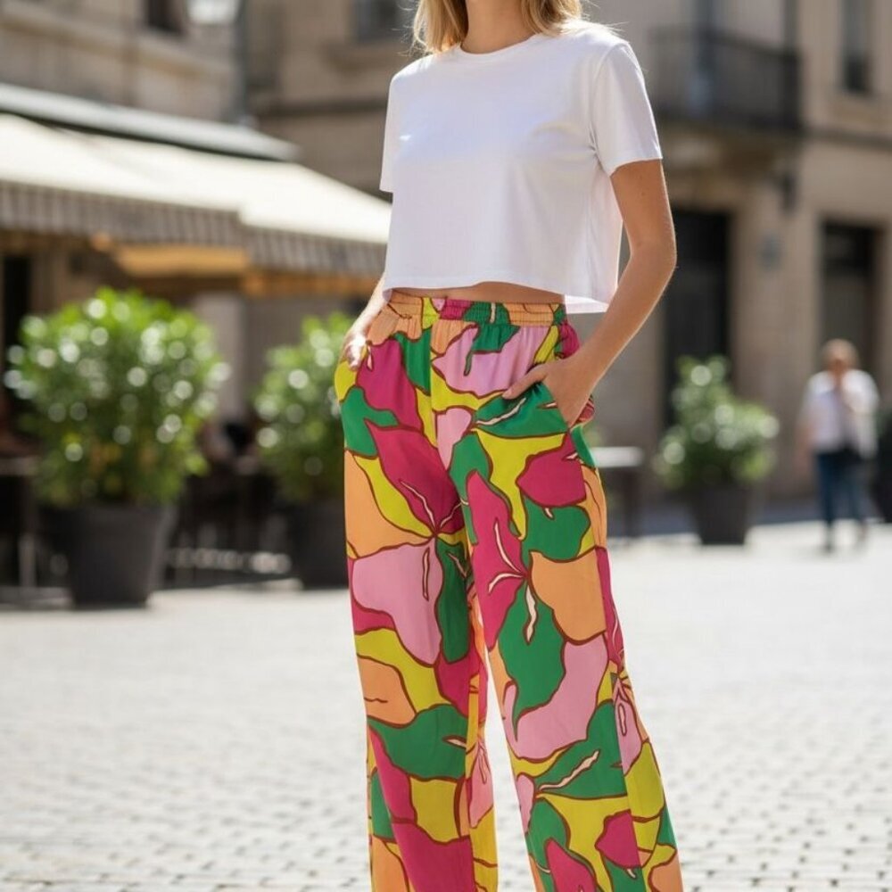 C&C California Colorful Wide-Leg Pants | Tassel Tie | Size XL - Picture 4 of 8